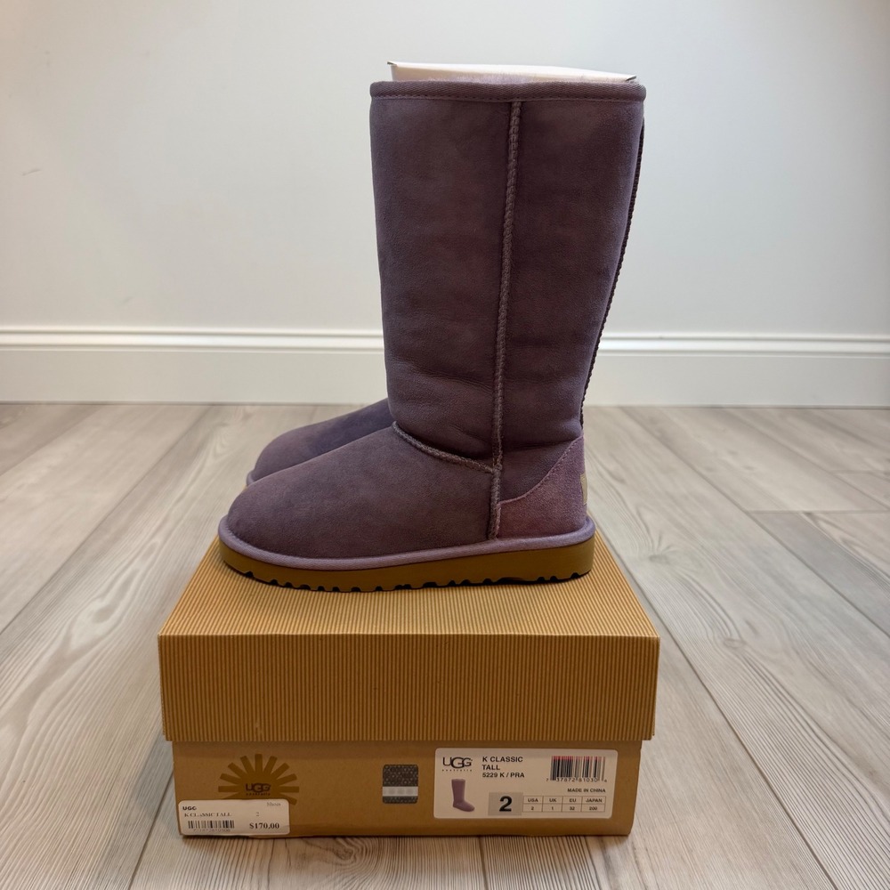 NEW UGG Australia Kids Classic Tall Purple Suede Sheepskin Boots 5229 K/PRA Sz 2